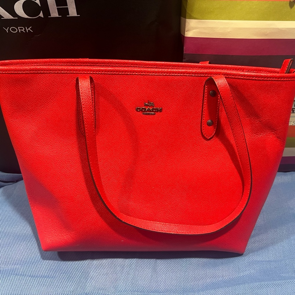 Coach Red Leather Totes with Structured Design